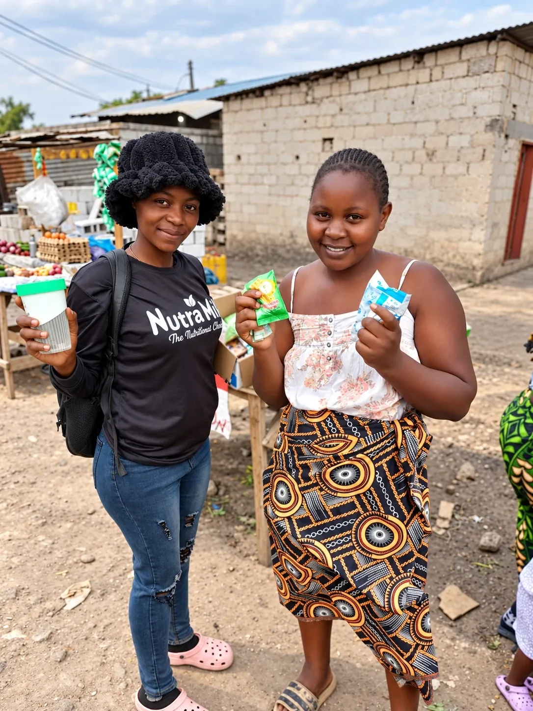 Brand ambassador and a customer holding Nutra Milk products