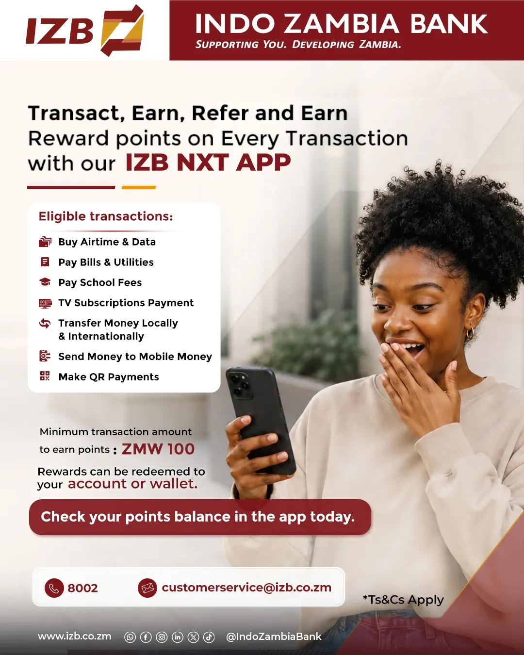 IZB social post: reward points on every transaction with the IZB NXT app